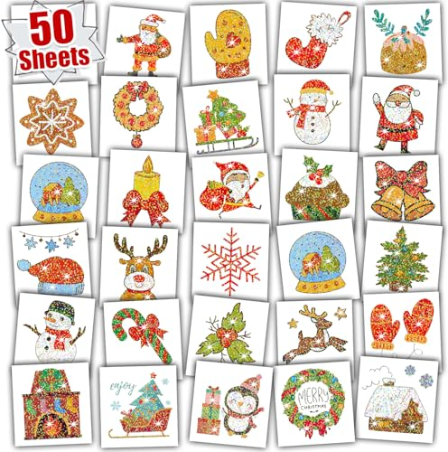 Leesgel Weihnachten Tattoo Kinder, 50 Stück Glitzer Tattoo Weihnachten mit Santa/Schneeflocken/Schneemann/Weihnachtstattoos, Kinder Tattoos für Weihnachtsdeko Nikolaus Geschenke Kinder