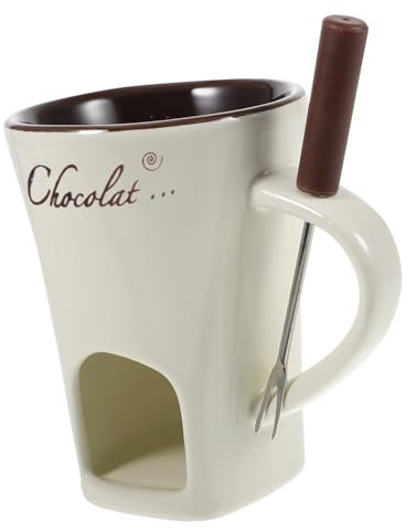 PAMINGONO Exquisite Ceramic Chocolate Fondue Mug Set Light Butter Warmer Fondue Pot for Cheese Melting Pot Compact