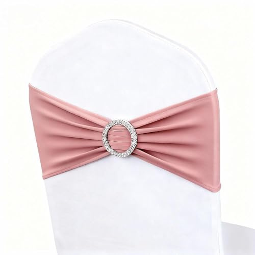 MAGTOWNE Dusty Rose Chair Sashes Bows 50 Pack, Spandex Dusty Rose Chair Bands for Folding Chairs, Dusty Pink Sashes for Chairs, Wedding Birthday Decorations