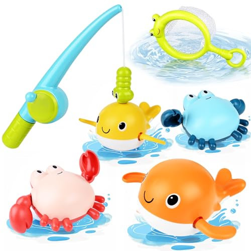 Juguetes Baño Bbebe, Diealles Shine 6 Piezas Juguetes Agua Bebe, Juego de Pesca con Red de Pesca para 1-4 Año Niños