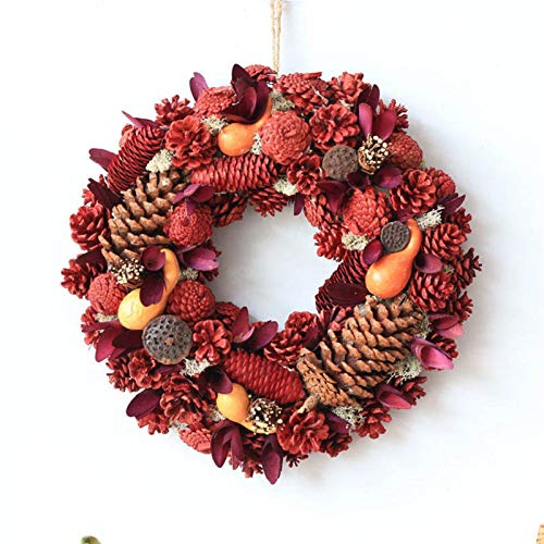 HAVVMK Herbstkranz, Heimdekoration, natürliche Trockenblumen, Tannenzapfen, Türkranz, Weihnachtsanhänger, Ernte, Herbstdekorationen, Festivalornamente, Weihnachtskranz (Bild 35 cm)