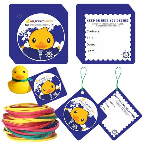 Dinggaogao 50 Duck Tags, Ducking Game Cards, Cruise Rubber Duck Tags (50 Rubber Bands, 2.56 x 2.56 Inches) for Cruise Ship