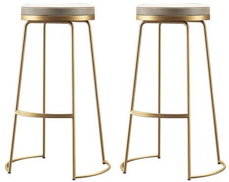 Gepolsterte Barstühle Rund Barhocker Barstuhl Küchenstuhl Metall 2/3/4er Set 75cm Hoher Frühstückshocker Thekenhocker mit Fußstütze Gitarrenhocker Esszimmerstühle Einfach Zu Montieren(Gold,Set of 2)