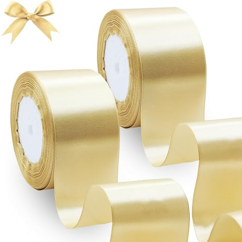 qingmeng 44m Geschenkband Gold, 5cm Satinband Schleifenband Golden Ribbon Band Schleife Geschenkband Breit Satinbänder Seidenband Band für Hochzeit geschenkverpackung Weihnachten Dekoration