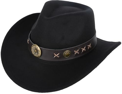 Western Cowboy Hat for Men and Women,Classic Wide Brim with Sweatband,Classic Roll Up Fedora Hat with Buckle Belt,Western Style Hat for Outdoor Adventures,Cowgirl & Cowboy Hat Black 