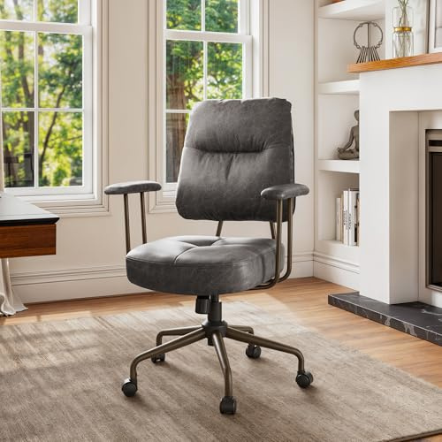 EUREKA ERGONOMIC Mid Century Vintage Bürostuhl, Kunstwildleder Schreibtischstuhl für Zuhause, Computerstuhl mit Armlehnen, Drehbarer Exekutivstuhl für Büro/Wohnzimmer/Schlafzimmer (Grau)