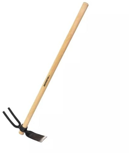 Azada/horquilla ligera con mango de madera - Bricomed. Ideal para jardineria y agricultura. 325x80mm. Ideal para las malas hierbas.