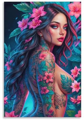 LMYmoney Bilder mit sexy nackten Mädchen mit Blumen für den Flur, Leinwand-Kunstdrucke für besondere Anlässe, 30 x 45 cm