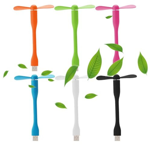 90mm Portatile 360° Girevole Ventilatore, 6 Pezzi Mini Ventilatore Portatile USB con cavo Flessibile, Mini Ventilatore USB A Collo Di Cigno Per Computer Portatile (6 Colori)