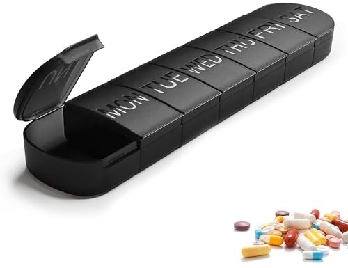 DDUP Portable Weekly Pill Box Organiser | Easy to Open 7 Day Premium Quality Tablet Box | Travel Pill Case with Snap Shut Lids Design |Tablet Organiser for Vitamins, Supplements (Colour D)