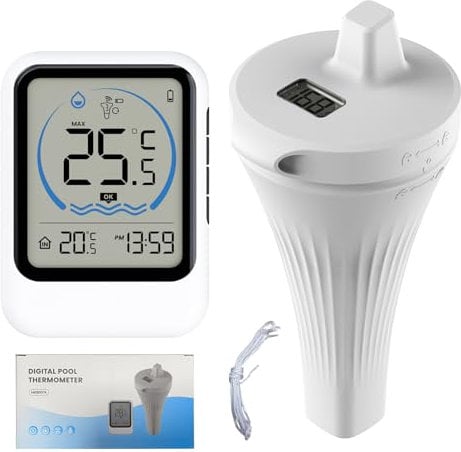 Thermometre Piscine,Thermomètre de piscine avec grand écran LCD, étanche IP67, thermomètre flottant pour piscine, jacuzzi, spa, baignoire, bassin à poissons