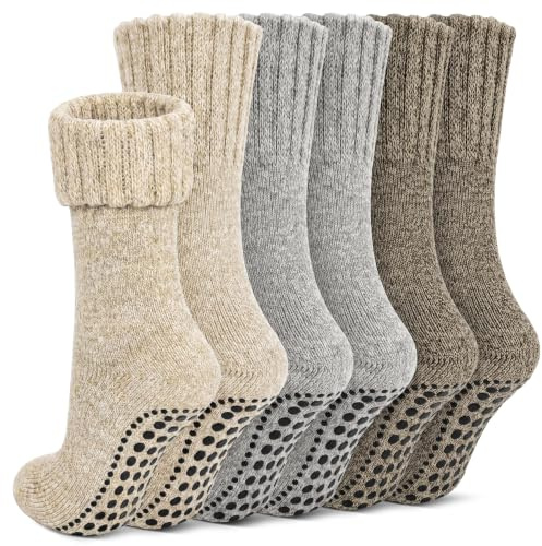Socken Herren 43-46 Winter Thermosocken Stoppersocken Hausschuh 3 Paare | Warme Winter Dicke Strick Rutschfeste Kuschelsocken Wollsocken Hausschuhsocken Bettsocken Geschenke für Herren