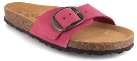 Tuffeln Leder-Sandalen Fehmarn mit weichem Korkfußbett Einschnaller Damen Pantoletten Schlappen, Hergestellt in der EU, Pink Gr. 39