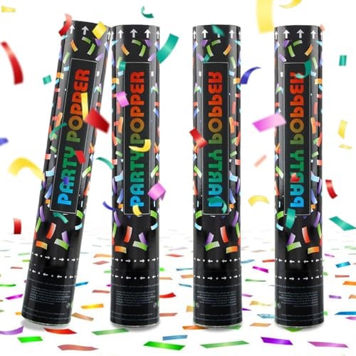 Konfetti Kanone, 4 pcs Konfettikanone, Parteien Confetti Kanone, Konfettikanone Biologisch Abbaubar, Sicher und Einfach zu Bedienen Bunt Konfettikanonen Geeignet für Geburtstagsfeiern Hochzeiten usw