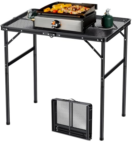 FUNYKICH Grilltisch Klappbar 80 x 55cm, Tragbar Campingtisch mit Höhenverstellbar, Aluminium Falttisch mit Metallgitterplatte, Wasserdicht & Hitzebeständig, Multifunktionstisch für BBQ Picknick Garten
