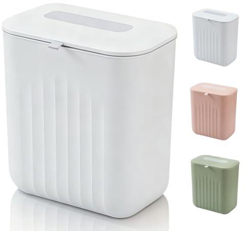 Siocok 11 Litre Hanging Trash Bin with Lid, Kitchen Compost Bin, Rubbish Bin Wastebasket for Under Cupboard, for Kitchen, Bathroom, Office, Dressing Table, Counter, Car Indoor (White)