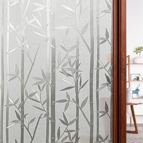 Fensterfolie Blickdicht Sichtschutzfolie 65 x 100 cm UV Schutz Blickschutz, Wiederverwendbar Selbstklebend Milchglasfolie Sichtschutz für Büro Duschkabine, Bambus