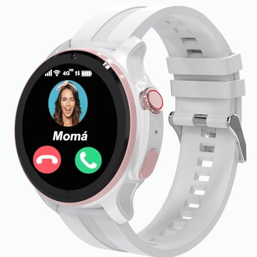 4G Kids Smart Watch with GPS Tracker, Smartwatches Video Call Waterproof Real Time Position School Mode Pedometer SOS Geo-Fence Anti-Lost of Early Education Tools Smartwatches for Boys Girls (White)