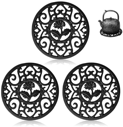 Confezione da 3 sottopentola in ghisa, 11,5 cm, motivo vintage, resistenti al calore, per piani di lavoro della cucina, padelle calde