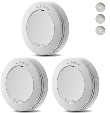 Safeliveo Rauchmelder 3er Set, Feuermelder Flach 10 Jahre Batterie | Norm EN14604, ohne Blinkende LED, Stummschaltfunktion, ohne Bohren mit Klebepads,Warnung bei niedrigem Batteriestand
