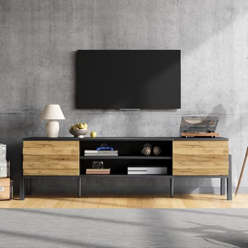 Merax Meuble TV 175 cm pour télévision Jusqu’à 70 Pouces, avec 2 armoires et étagères Ouvertes, Meuble Salon Moderne
