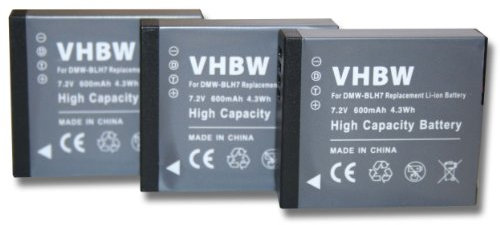 vhbw 3 x Batterie Set 600mAh (7.2V) avec Infochip pour caméra Panasonic Lumix DMC-LX15 comme DMW-BLH7, DMW-BLH7E, DMW-BLH7PP.