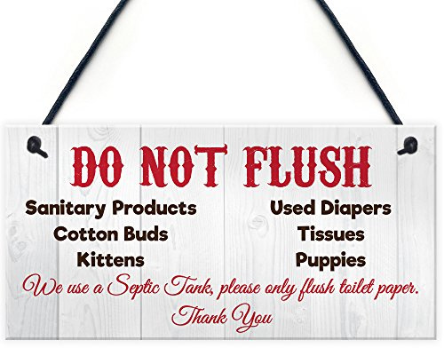 RED OCEAN Do Not Flush Septic Tank Novelty Hanging Plaque Bathroom Wall Door Toilet Thank You Sign
