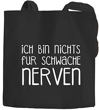 MoonWorks Stoffbeutel Jutebeutel Ich bin nichts für schwache Nerven Baumwollbeutel Tragetasche schwarz 2 lange Henkel