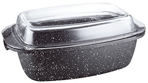 Kamberg - Cocotte / Rotissoire / Braisière 40 x 22,5 x 16 cm - Fonte d'Aluminium - Revêtement Type Pierre - Couvercle en Verre - Tous Feux dont Induction - Sans PFOA - 0008048