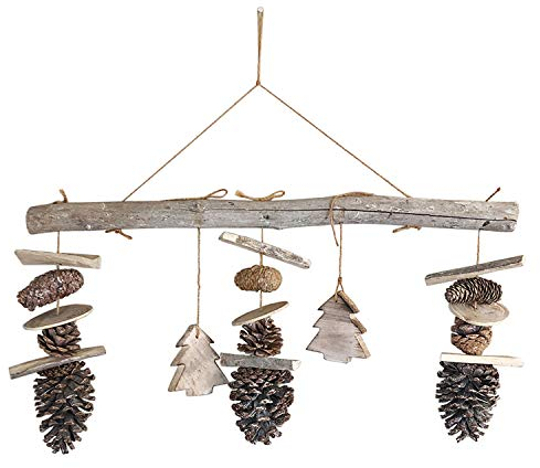 XL Mobile Holz Tannenzapfen + Baum Aufhänger Fensterdekoration Hänger Deko B68xH70cm