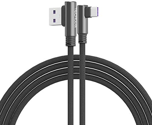 TECHGEAR Câble USB C, 1.5M Type C à Angle Droit 90° à Charge et Sync Rapide Compatible avec Huawei P40, Moto G9, Xiaomi Note 10/11/Pro, Samsung A52/A53 5G S22/S21/S20/FE S10/A22/Pixel 7 Pro etc Noir