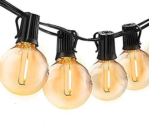 Festoon Lights Outdoor, Bomcosy Outdoor String Lights Mains Powered, G40 50Ft 50 led Bulbs Garden Patio Outside String Lights Warm White Waterproof Garden Lights