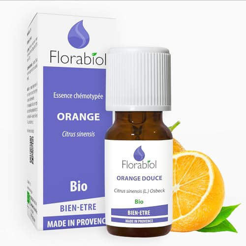 FLORABIOL | Huile Essentielle d'Orange Douce Bio | Apaise, Relax et Favorise un Sommeil Réparateur |Anti-Stress | 100% Pure et Naturelle | Fabrication Française | 10ml