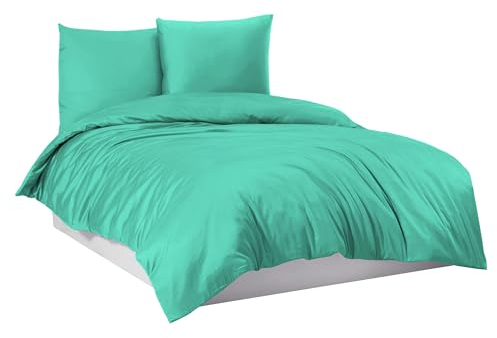 Mixibaby Bettwäsche Bettgarnitur Bettbezug 100% Baumwolle 135x200 155x220 200x200 200x220, Farbe:Türkis, Größe:135 x 200 cm