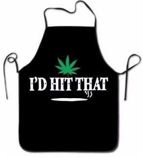 Brccee AC Küchenschürze I'd Hit That Marihuana Topf Unkraut Stoner Schürze Erwachsene Frauen Unisex langlebig bequem waschbar zum Backen, Basteln, Gartenarbeit, schwarz, Durchschnittliche Größe