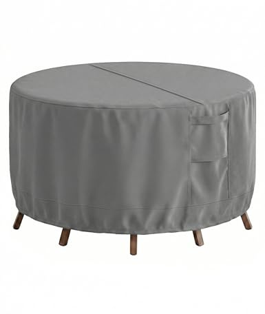 Vailge Runde Terrassenmöbel-Abdeckungen, 100% wasserdichte Outdoor-Tisch- und Stuhl-Abdeckungen, Anti-Fading Abdeckung für Outdoor-Möbel-Set, UV-beständig, 279,4 cm Durchmesser, 28 H, Grau