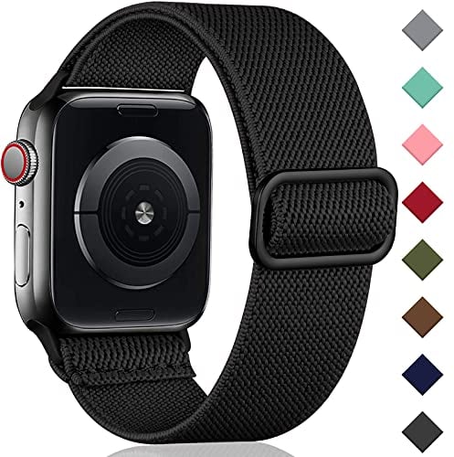 Oielai Solo Loop Armband Kompatibel mit Apple Watch Armband 41mm 40mm 38mm 42mm, Verstellbares Nylon Sport Ersatz Armband für iWatch SE Series 10/9/8/7/6/5/4/3/2/1, Schwarz