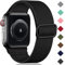 Oielai Solo Loop Strap Compatible with Apple Watch Strap 38mm 40mm 41mm 42mm, Adjustable Stretch Nylon Braided Sport Replacement Strap for iWatch SE Series 10/9/8/7/6/5/4/3/2/1, Black