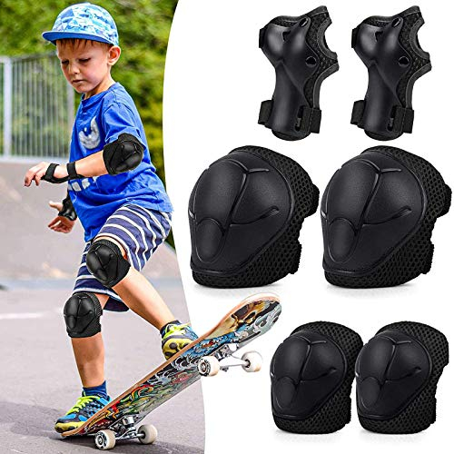 Lomelomme Kinder Schützer 6 In 1 Knieschoner Sets, Schutzausrüstung Kinder Knieschützer Ellbogenschützer Verstellbar Knieschoner Für Inliner Skateboard Radfahren Roller Skating