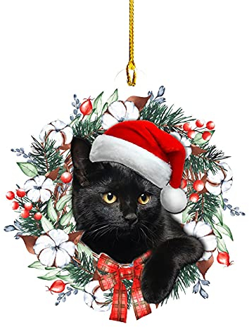 goodjinHH 01 Weihnachten Deko Weihnachts Dekoration,Holz Tier Anhänger Weihnachtsschmuck,Weihnachtsbaum Anhänger Weihnachtsschmuck Anhänger Weihnachtsdekoration (Katze, 8.5x8.5cm)