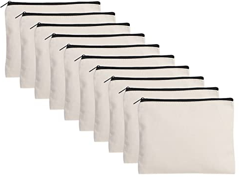 Misazy DIY Blanko Stoffbeutel, 10 Stück Täschchen mit Reißverschluss Täschchen Canvas Blanko Stoffbeutel Reißverschluss Tasche zum Bemalen Kinderzum Malen Schule Basteln Reisen, 13 x 10 cm