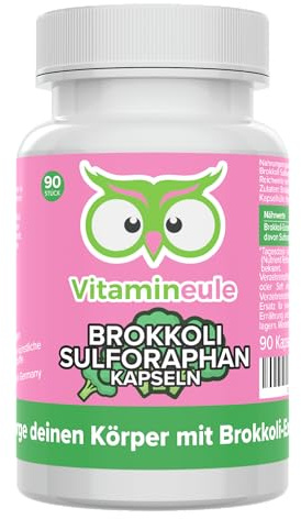 Brokkoli Sulforaphan Kapseln - 400 mg 30:1 Extrakt (= 12.000 mg) | Produktion in Deutschland - 40 mg Sulforaphan - hochdosiert - vegan & laborgeprüft - Vitamineule®