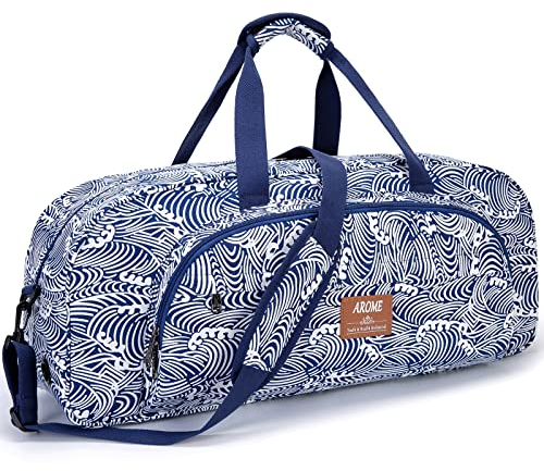 AROME Yogamatten-Tasche für Damen und Herren, große Leinen-Yogatasche für 6.3 cm, 0.6 cm, 1.27 cm, Fitnessstudio, Tragetaschen mit Nasstasche und Schulter S Falle und Mattenriemen (gewellt)