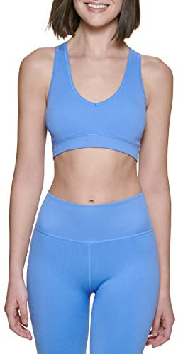 Calvin Klein Performance Women's Thin Rib V-Neck Sports Bra with Removable Cups, Hyacinth, XL