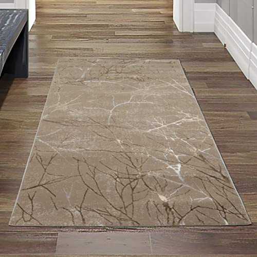 Teppich-Traum FLURLÄUFER Designer Teppich Wohn- & Schlafzimmer abstraktes Ästemuster beige Größe 80x150 cm