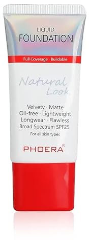 ONEKLIK Phoera Foundation Volle Deckkraft weiche matte flüssige Foundation, makellose Creme, glatt, wasserfest, leicht, 24 Stunden lang haltbar, neue Formel, Tubenpackung 101 Porzellan