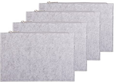 Brandsseller Filz Kosmetiktasche 4er Set ca. 26 x 17 cm Make-Up Etuis Schminktasche Universaltasche Federmäppchen mit Reissverschluß Hellgrau