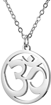 SIPURIS OM-Halskette für Damen, indisches Yoga, Aum, Om, Ohm, Edelstahl, hinduistische Meditation, Charm, Sanskrit-Symbol Amulett, Schmuck für Männer, Kein Edelstein (Silber)