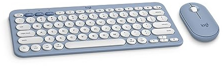 Logitech Pebble 2 Combo for Mac, Wireless Keyboard and Mouse, Slim, Quiet and Portable, Customizable, Bluetooth Mouse and Keyboard, Easy-Switch, for macOS, iPadOS - Tonal Blue