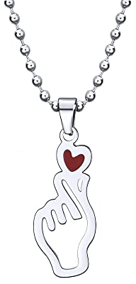 AITENME Kpop Kette Halskette aus Koreanische Finger Herz Edelstahl Anhänger Kette Damen Halskette für Kpop Fan Frau Freundin Tochter Geburtstag Jahrestag Valentinstag Geschenke